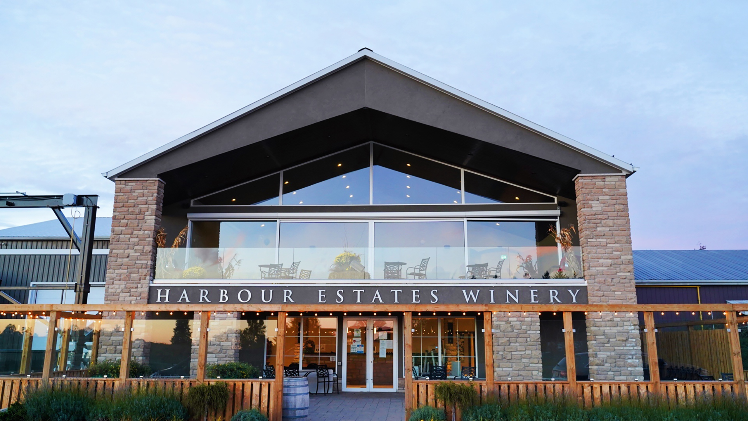 Harbour Estates Winery exterior at evening